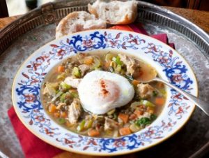 Turkey, Veg and Lentil Broth with Poached Egg